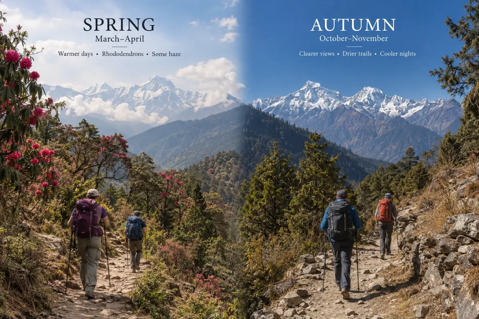 Comparison of spring and autumn trekking conditions in Nepal